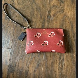 Coach red floral wristlet